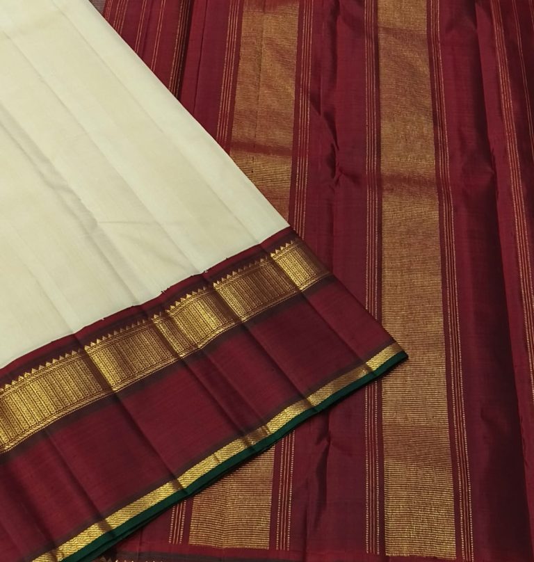 silk saree ivory with marron border (3)