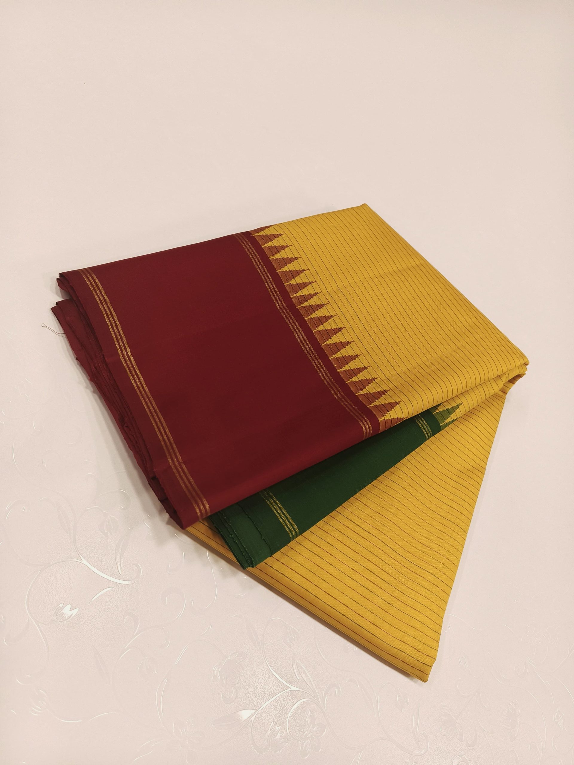 Yellow With Maroon And Green Ganga Jamuna Border Kanchipuram Silk Yellow With Marrow Border