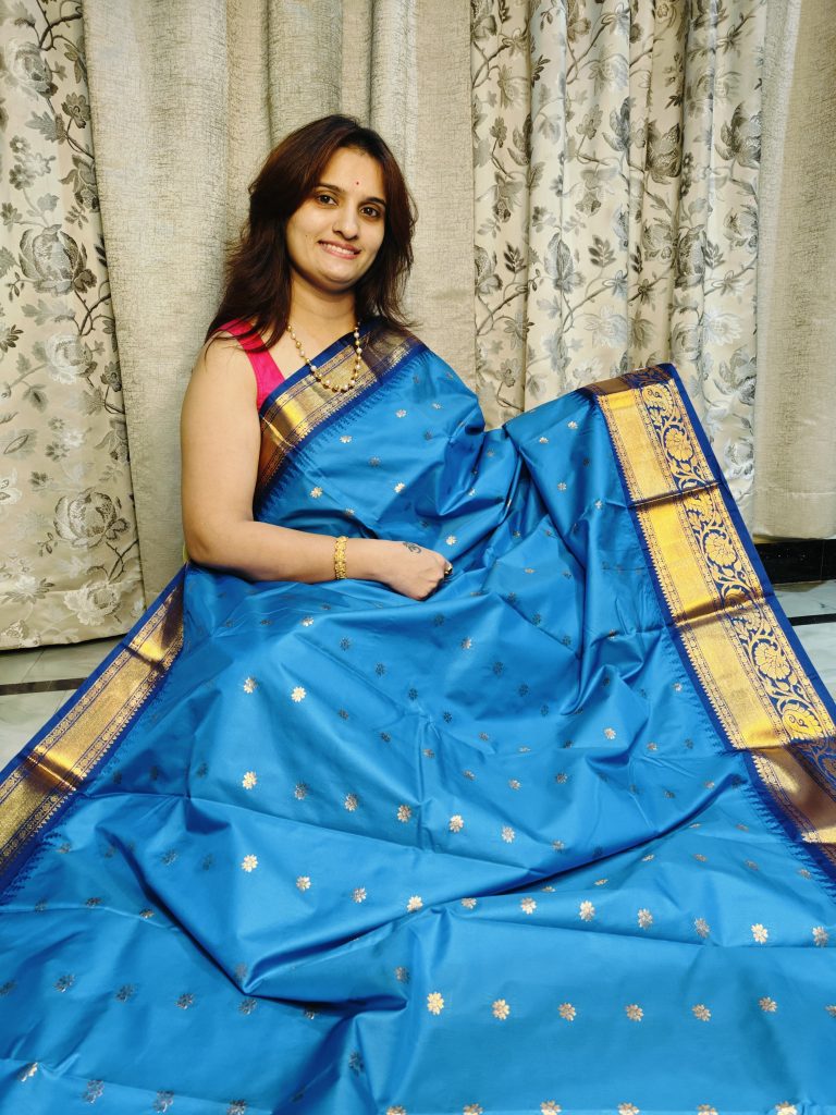 Blue Gadwal semi silk saree
