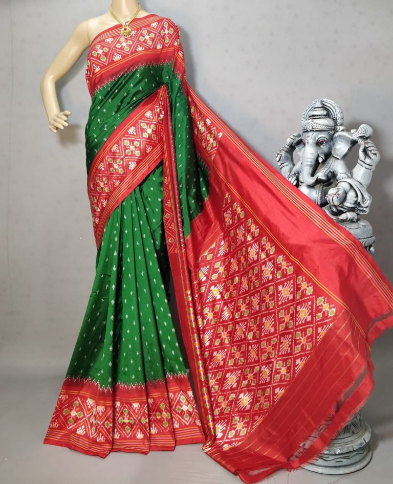 Green with red border Pochampally ikkat silk saree