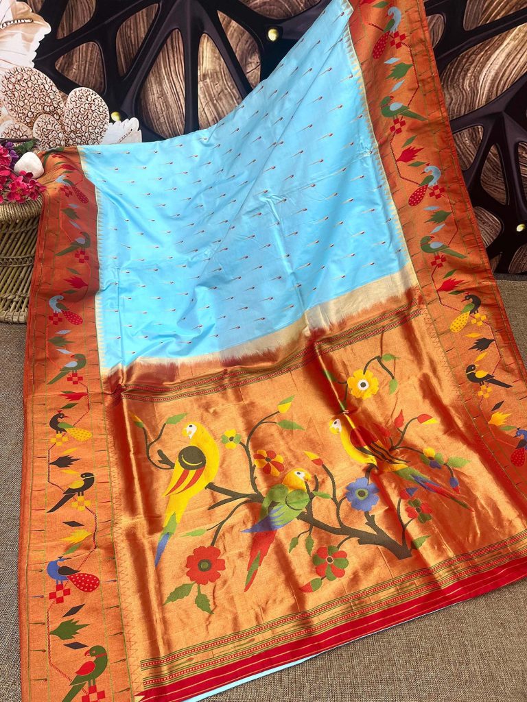 Light Blue Pure Paithani Silk Saree