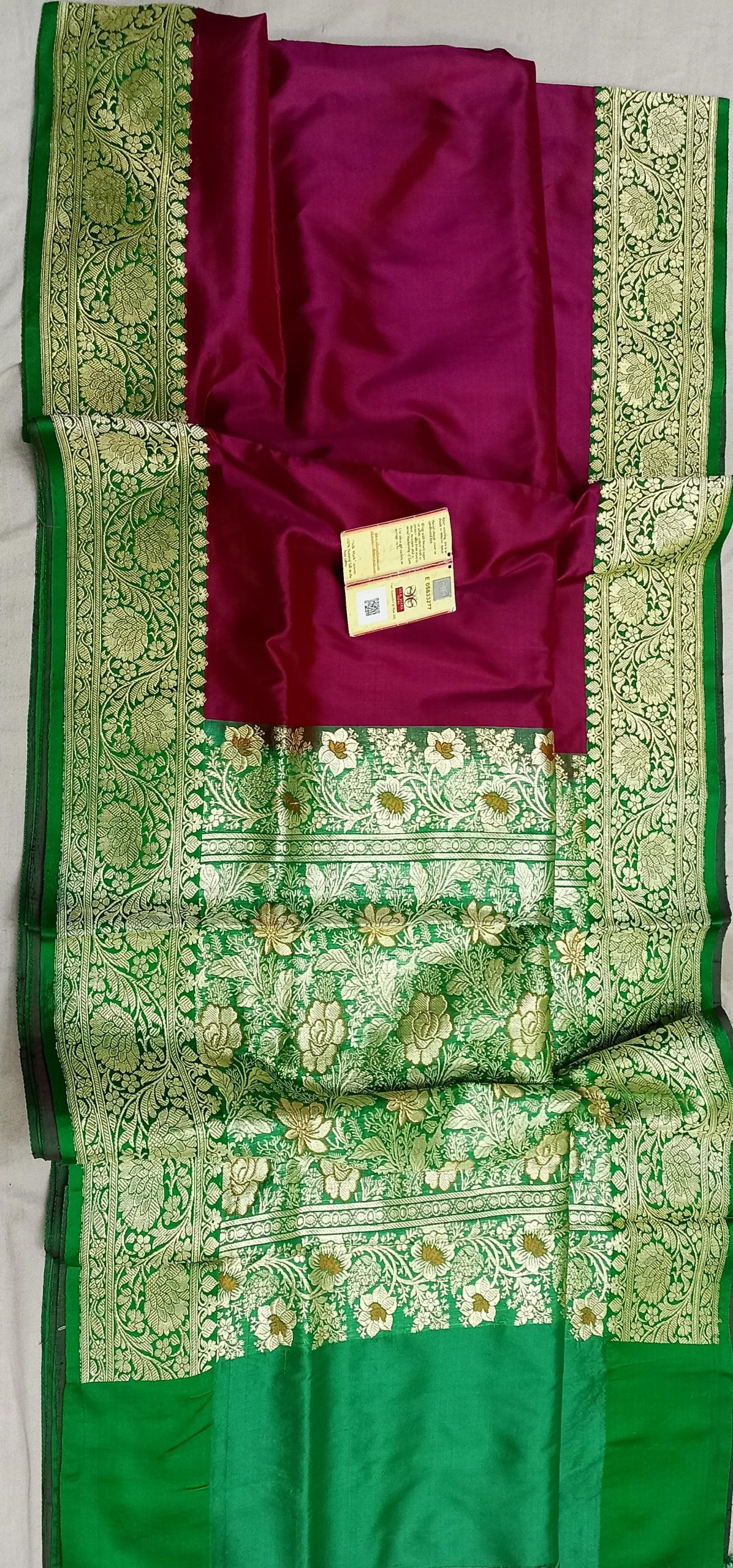 Maroon With Green Border Katan Banarasi Silk Saree