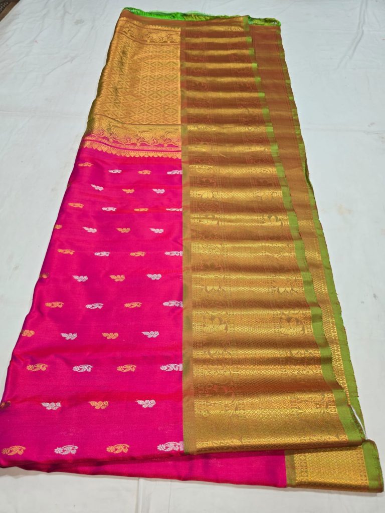 Pink with Golden border Pure Gadwa silk saree