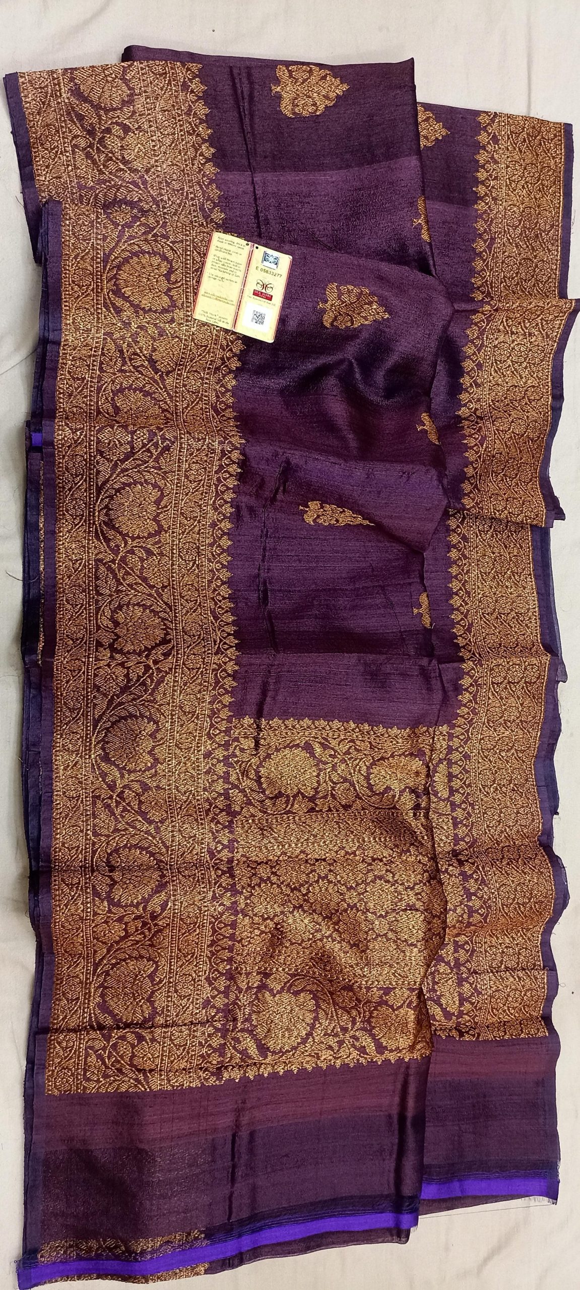 Wine Banarasi Tusser Silk Saree