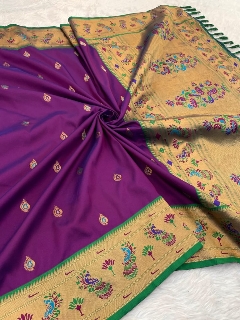 Wine Paithani Semi Silk Saree
