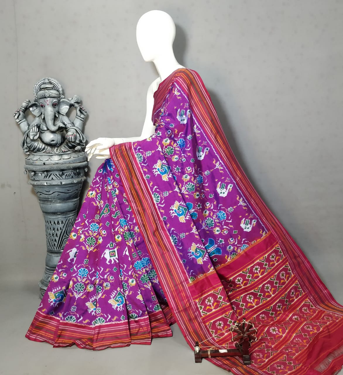purple with red border Pochampally ikkat silk saree-1
