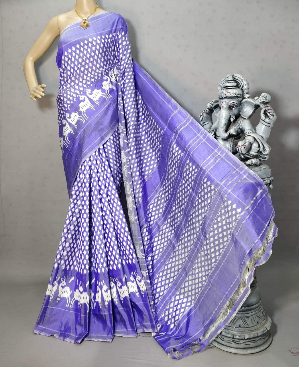 violet with white Pochampally ikkat silk saree