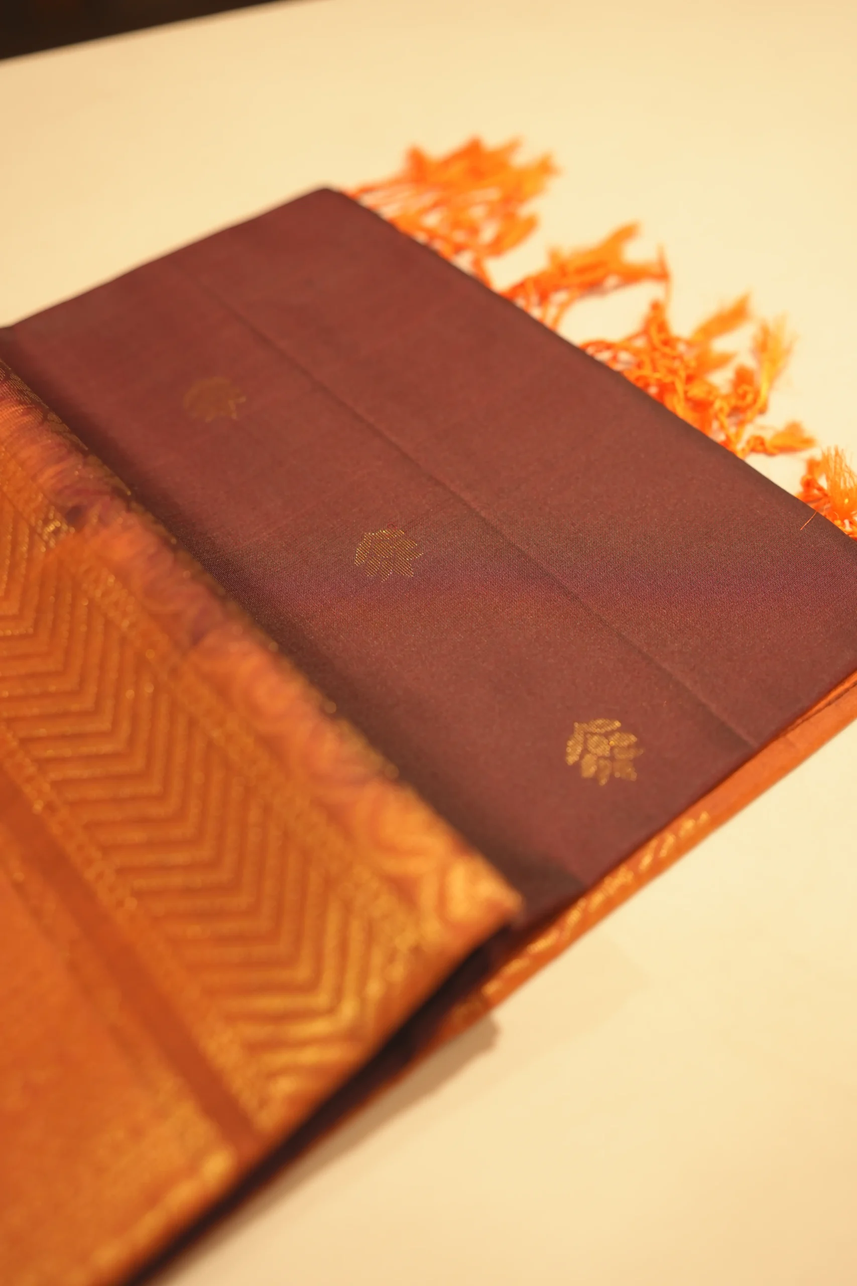 Brown Orange Soft Silk Saree