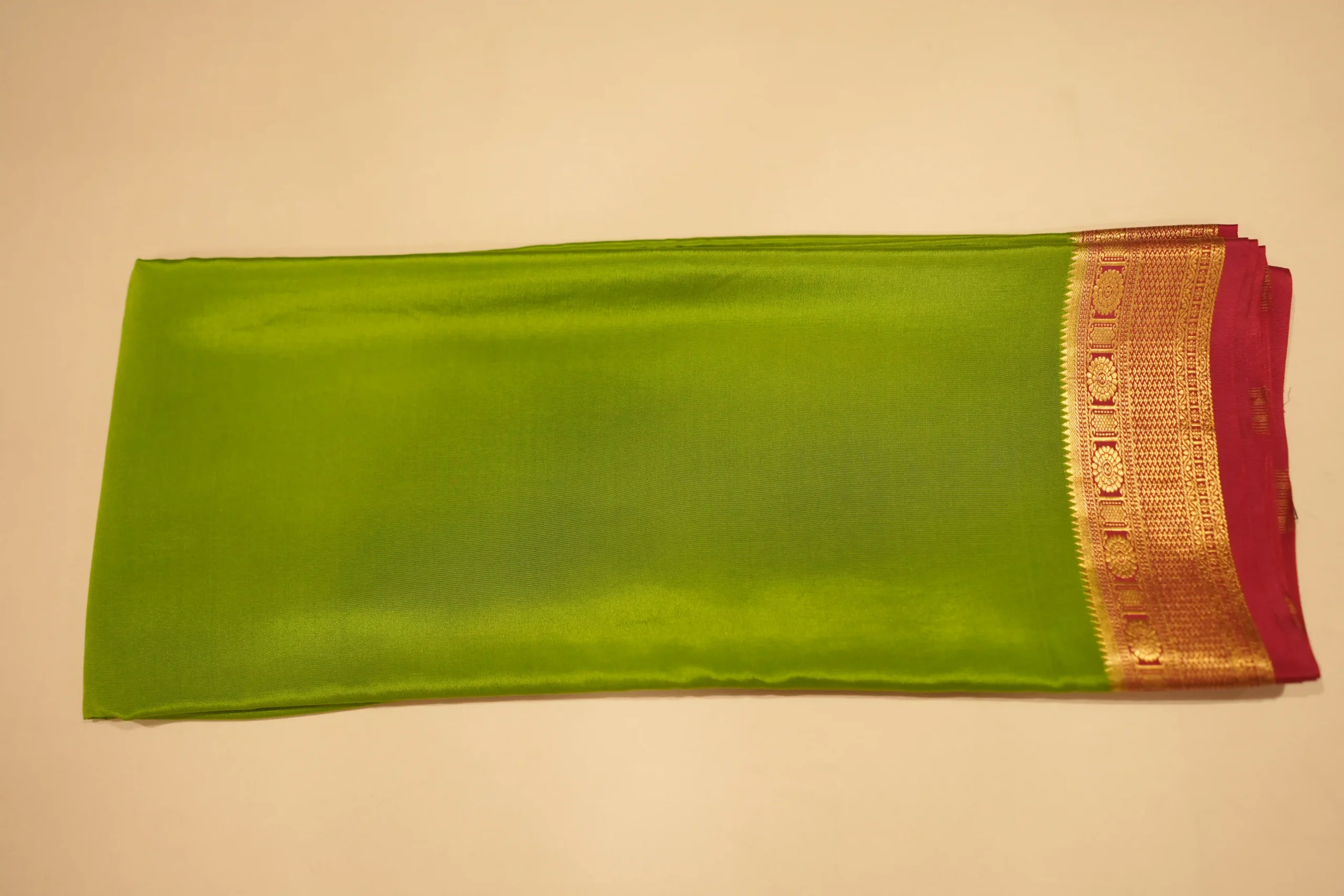 Parrot Green With Pink Mysore Silk - Image 3