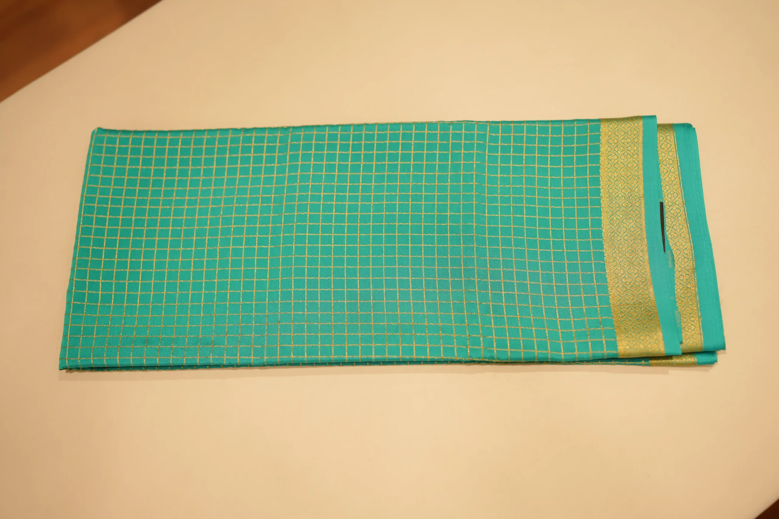 Teal Mysore Silk Saree - Image 3