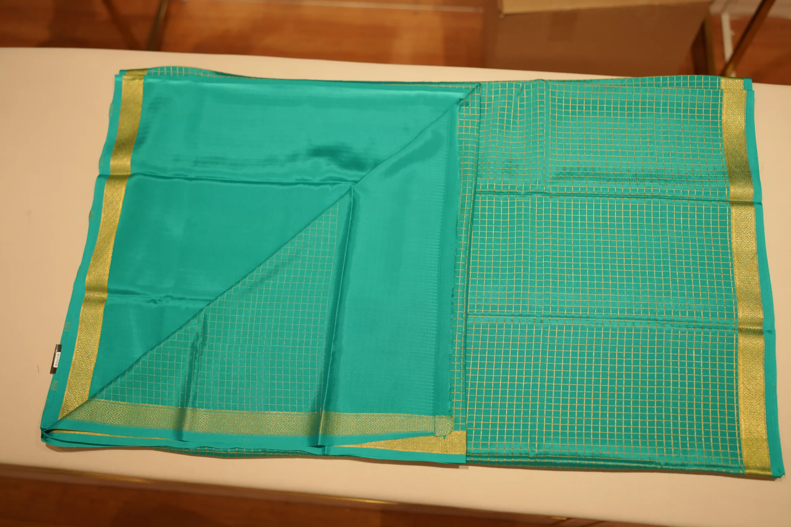 Teal Mysore Silk Saree - Image 2