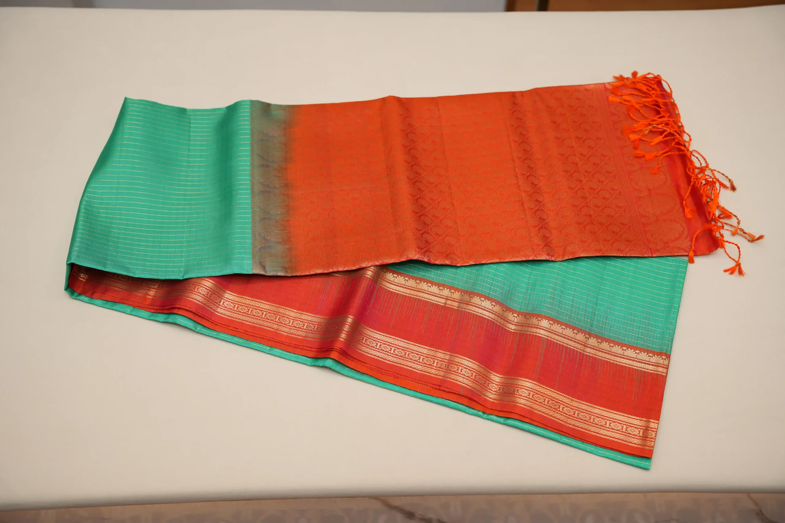 Sea Green And Orange Soft Silk 01