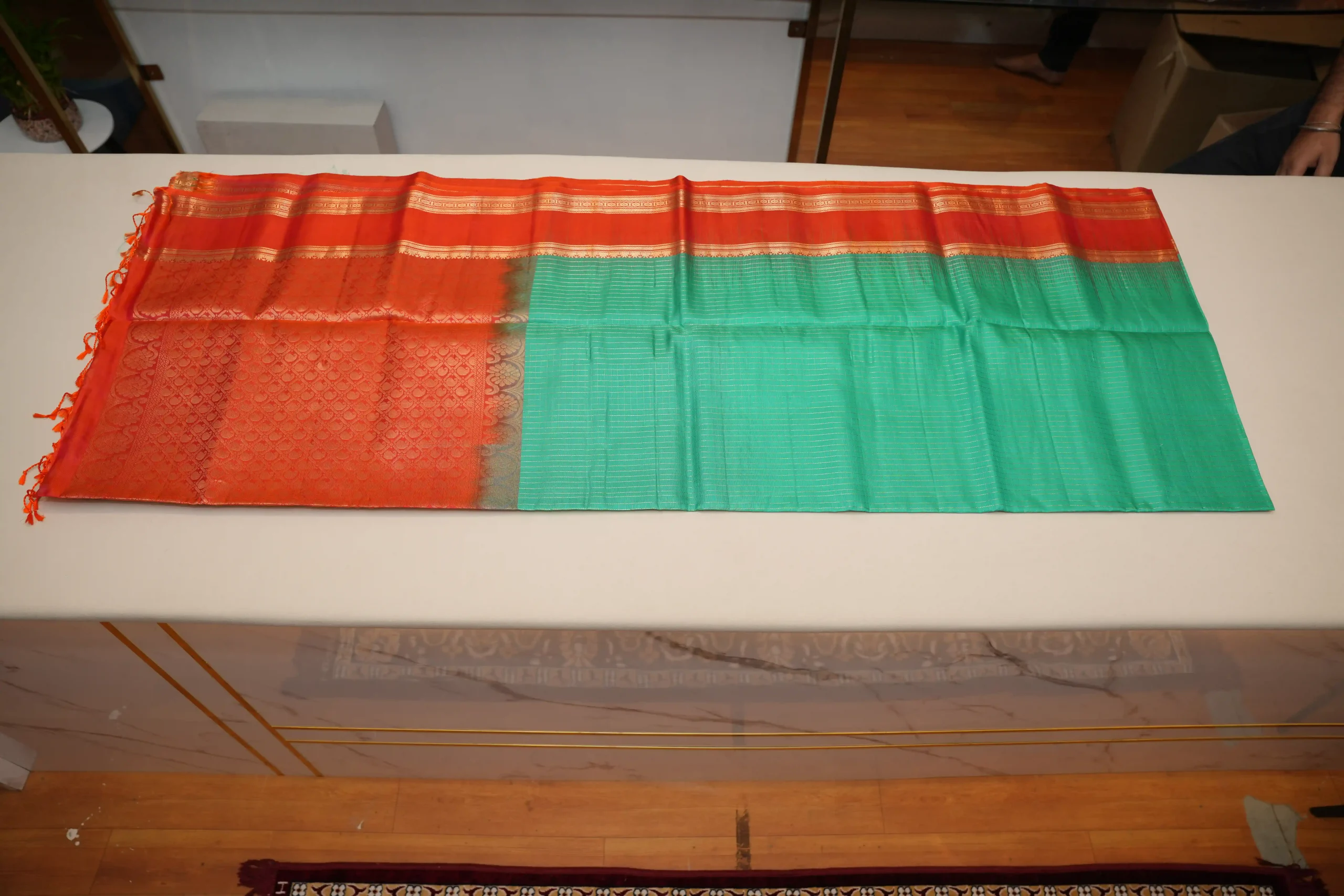 Sea Green And Orange Soft Silk 01